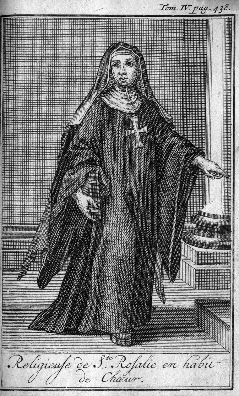 Religiøs orden. Religiøs av Saint Rosalie i kordrakt i Palermo på Sicilia på 1600-tallet. I "" Historien om militære ordrer eller riddere, om sikre og rutinemessige militser av begge kjønn, som har blitt etablert til nå. Utgave hentet fra Ab av Unknown artist