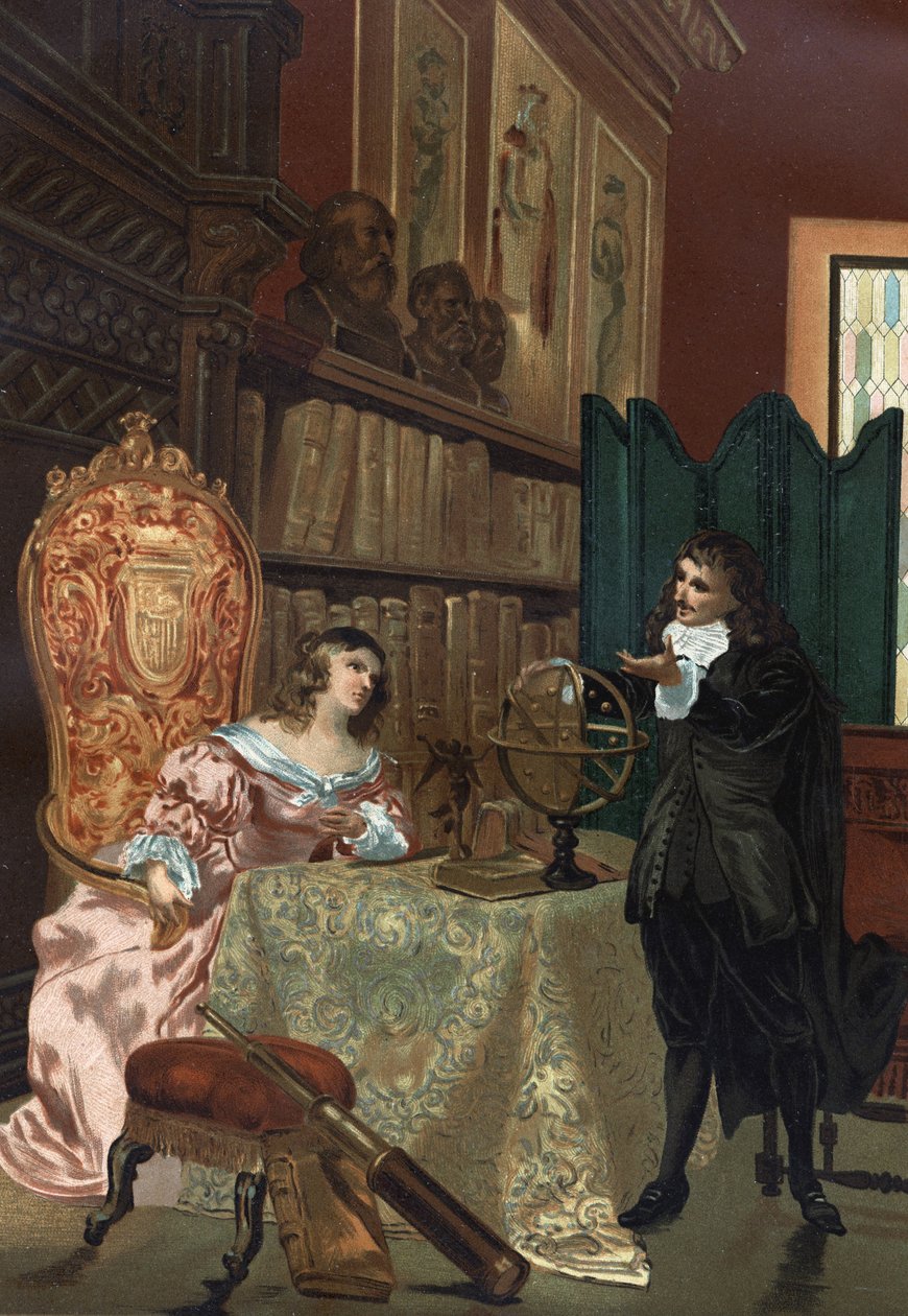 René Descartes (1596–1650) gir undervisning i filosofi til dronning Christine av Sverige (1626–1689), rundt 1649–1650 av Unknown artist