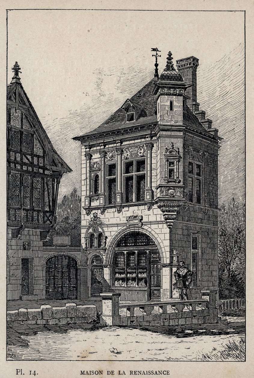 Renessansehus - gravering av 1889 i "History of human habitation at the Universal Exhibition of 1889, by Mr Charles GARNIER - Librairie centrale des beaux-arts Paris 1889 av Unknown artist