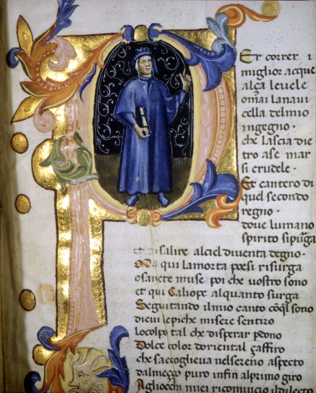 Representasjon i et brev av poeten Dante Alighieri (1265 - 1321), miniatyr 1300-tallet. av Unknown artist