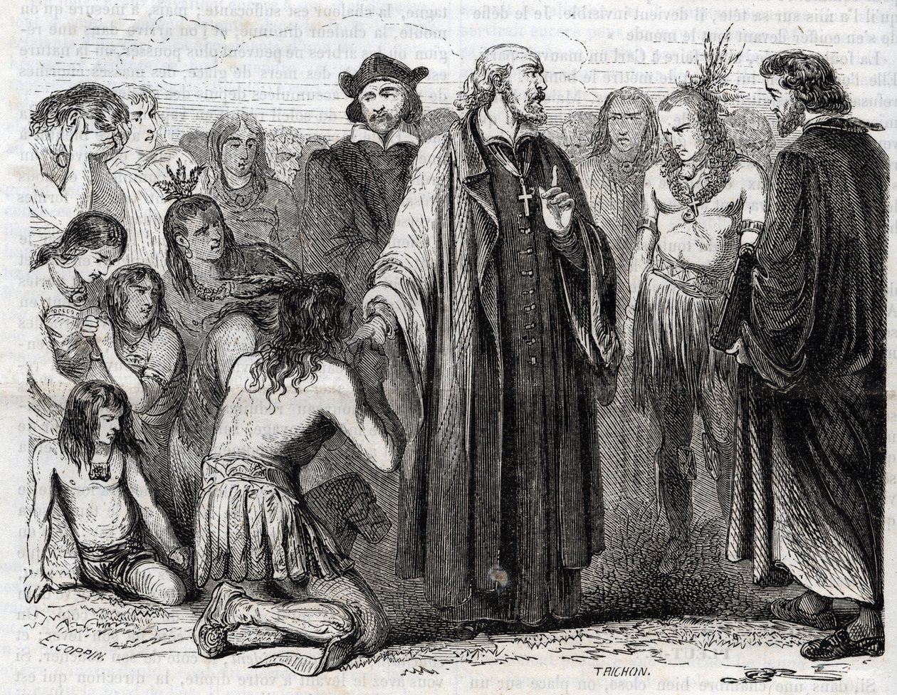 Representasjon av Bartolome de las Casas (1484-1566) dominikansk prest, misjonær med indianerne» (Portrett av Bartolome de las casas, dominikansk munk og beskytter av indianerne - gravering av 1860 av Unknown artist