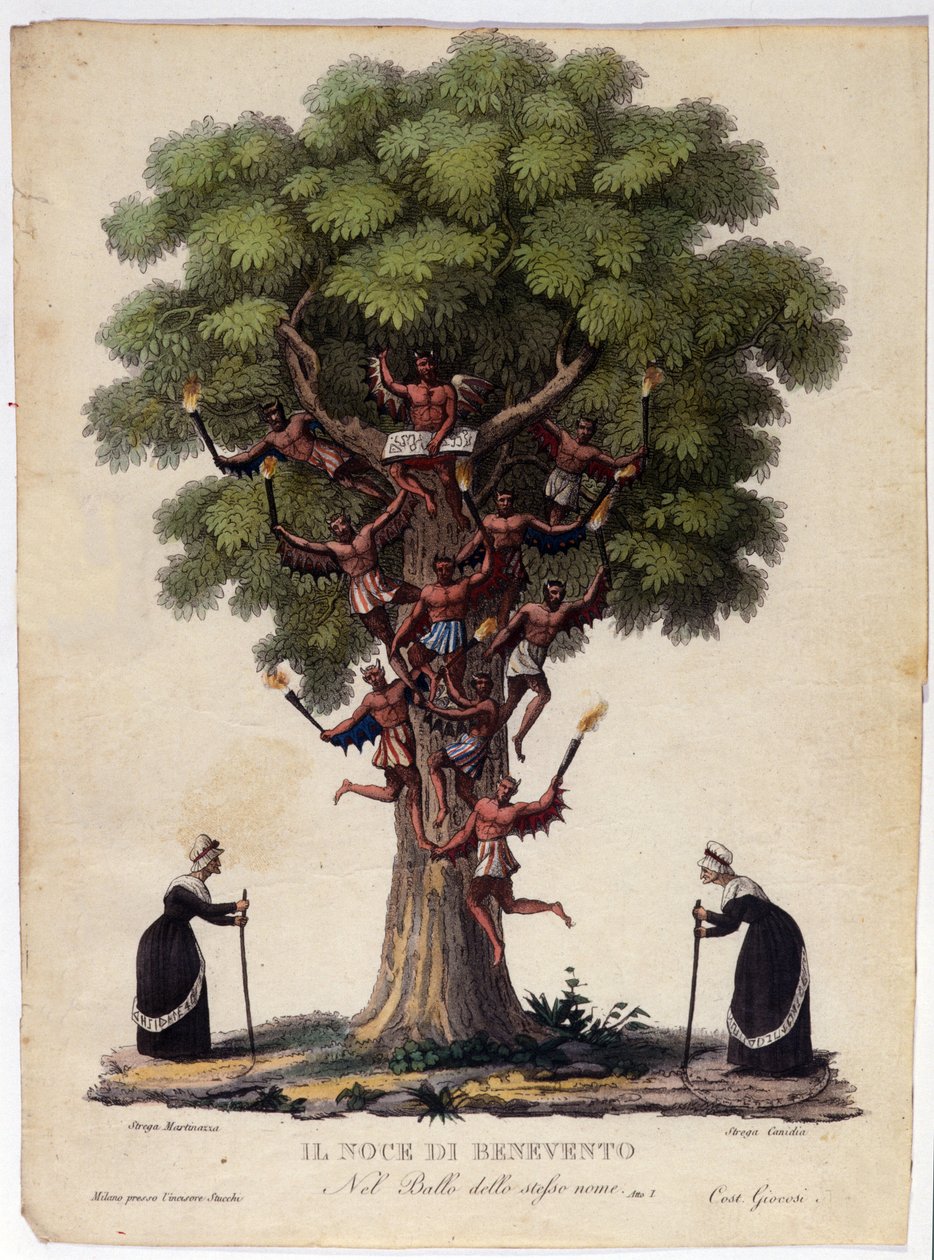 Representasjon av Benevent-valnøtt, hekser og demoner fra legenden som inspirerte balletten «Il noce di Benevento»» av den østerrikske komponisten Franz Xaver Sussmayr (1766-1803). Illustrasjon av 1800-tallet av Unknown artist