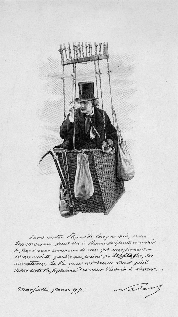 Representasjon av Felix Tournachon dit Nadar (1820-1910) på nacellen til en ballong. 1897 av Unknown artist