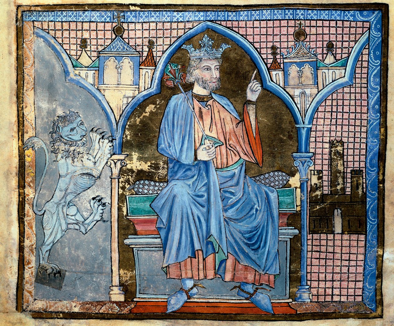 Representasjon av kong Ferdinand III av Castilla eller Saint Ferdinand (1199-1252) Miniatyr hentet fra manuskriptet «Indeks over kongelige privilegier»» fol. 66 v. Santiago de Compostela fra 1200-tallet (Santiago de Compostela) (Santiago de Compostela), ar av Unknown artist