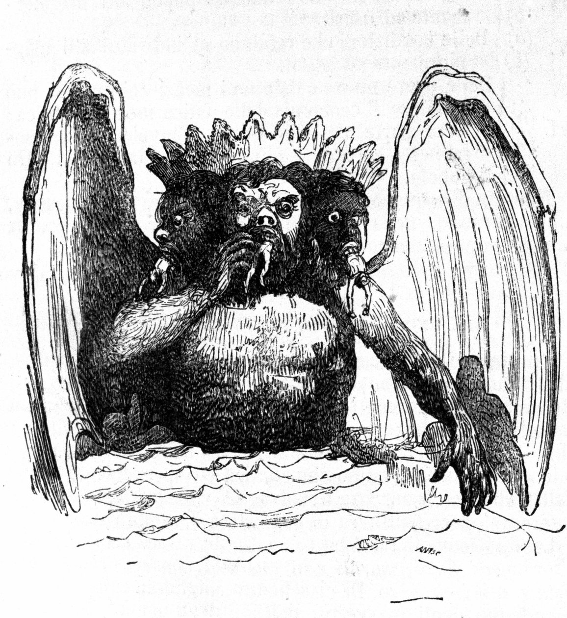 Representasjon av Lucifer i Dantes helvete som fortærer de fordømte. av Unknown artist