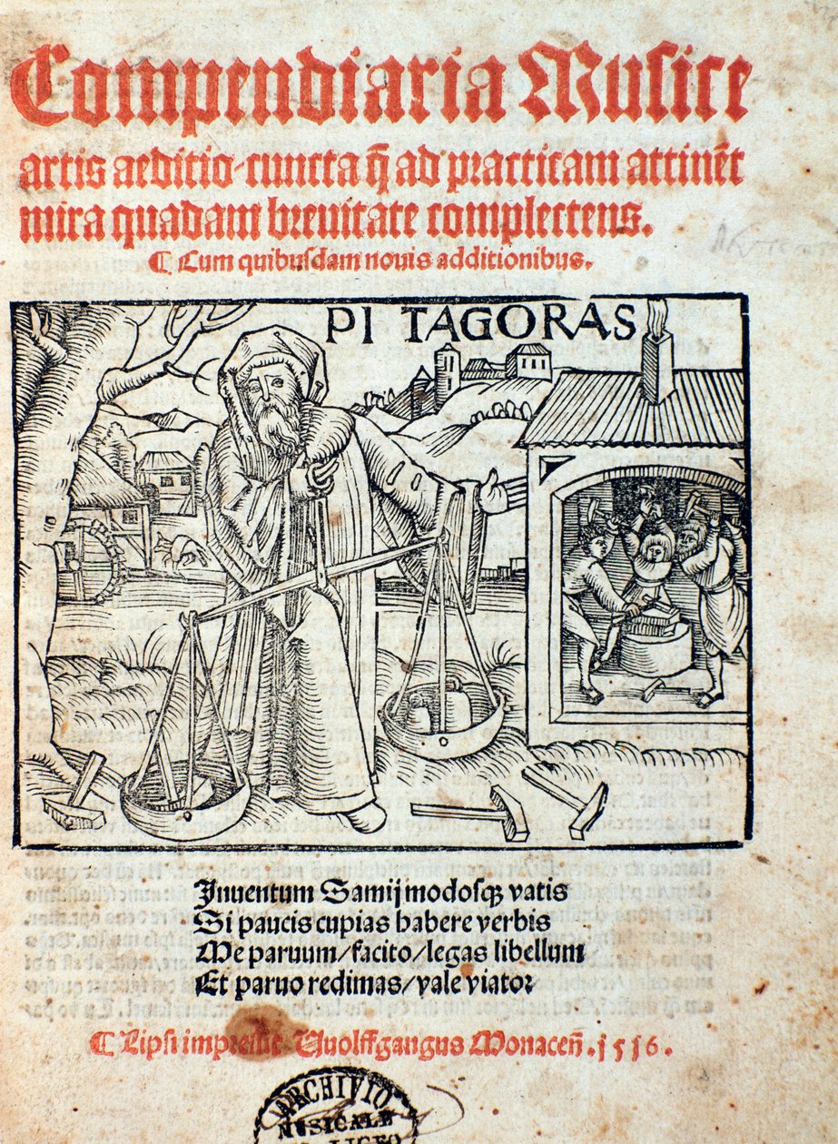 Representasjon av Pythagoras, fra Compendiara musica (1516) av Unknown artist