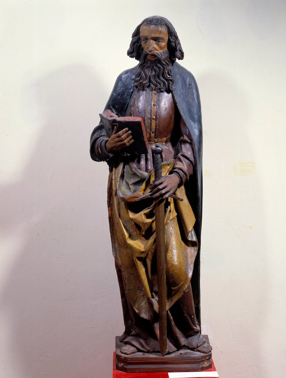 Representasjon av Saint Paul som holder en bok i hånden. Polykrom treskulptur. 1400-tallet. Chartres, Museum of Fine Arts av Unknown artist