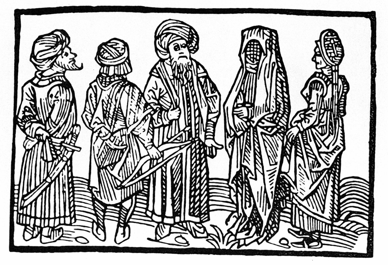 Representasjon av saracenere, Xylografi fra 1400-tallet. av Unknown artist