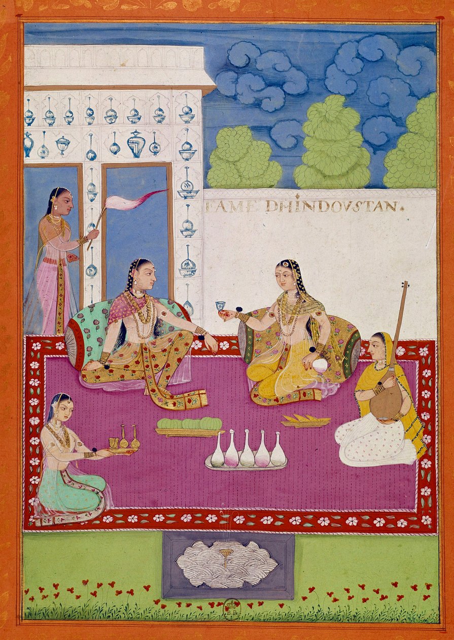 Representasjon av en hindustan kvinne ved hoffet til Shah Alam. Side hentet fra et manuskript som beskriver reisene til Niccolao Manucci (1639-1717) fra 1600-tallet. Paris, NL av Unknown artist