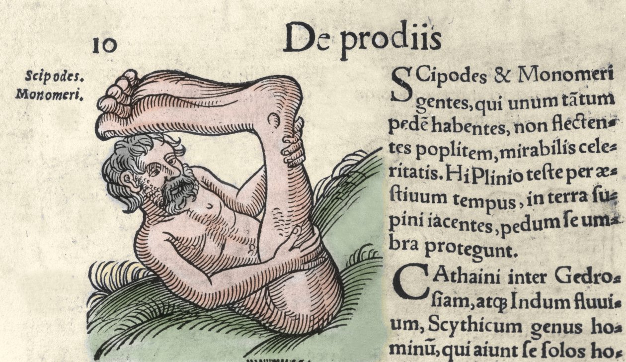 Representasjon av et Sciapod-monster Gravering fra "The Book of Prodigiorum ac ostentorum Chronicon Basileae" av Wolfhart (Conrad Lycosthene) 1557 av Unknown artist