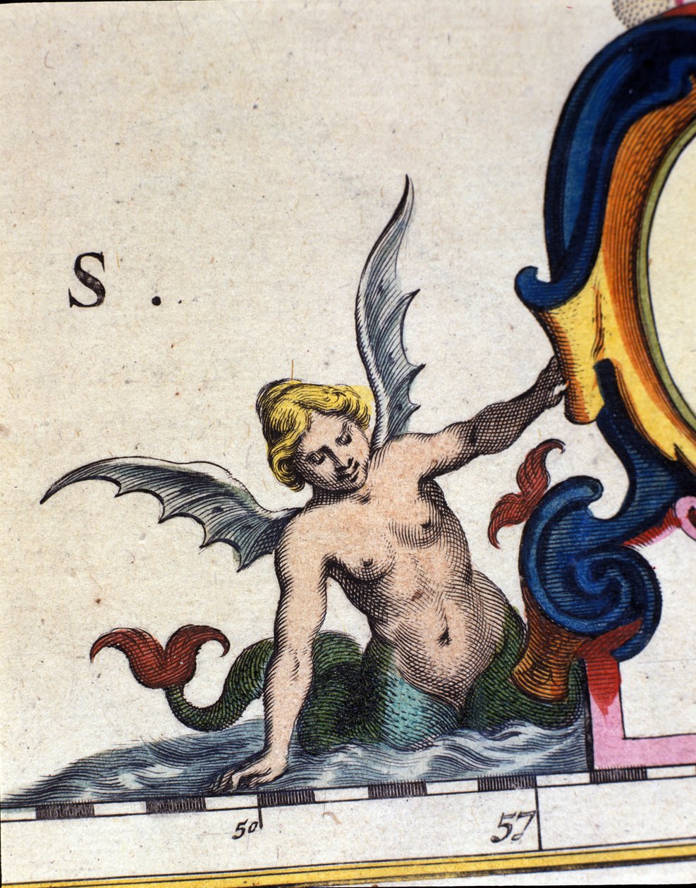 Representasjon av en sirene ailee. Detalj av "" Atlas novus"" 1642 av Unknown artist
