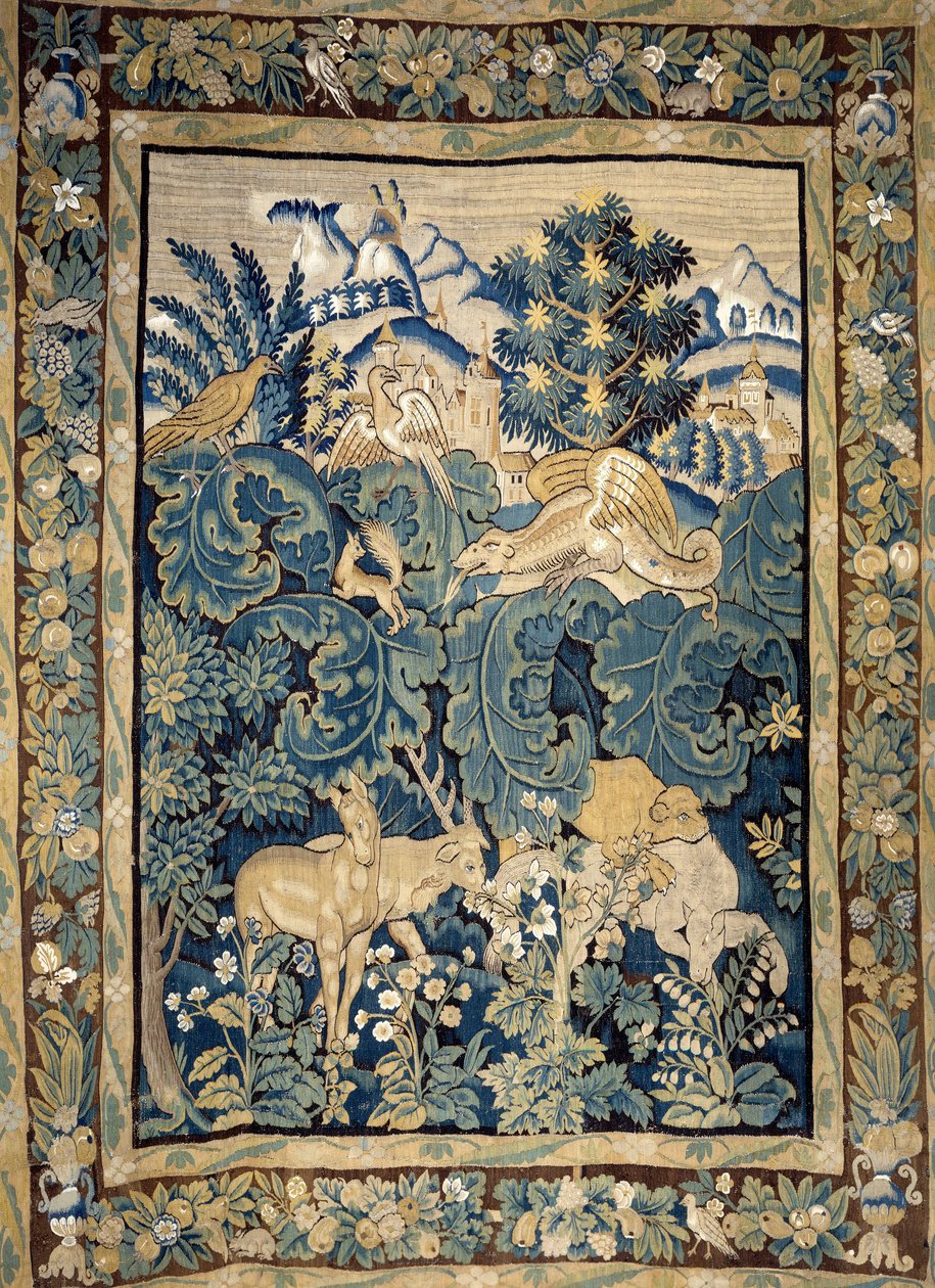 Representasjon av fantastiske dyr i en urskog. 1400-talls billedvev. Angers, slottsmuseum av Unknown artist