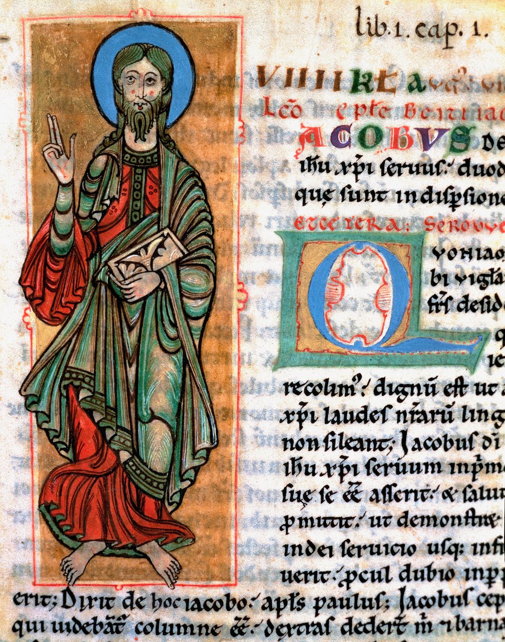 Representasjon av apostelen Saint James the Major Miniature hentet fra "Codex Calixtinus" (Saint Jakobs bok), ca. 1140. Fol. 4. Arkiv for katedralen i Santiago de Compostela (Santiago de Compostela), Spania av Unknown artist