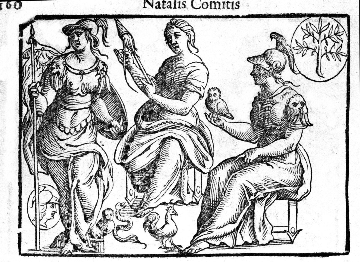 Representasjon av den guddommelige Athena. Gravering fra "Mythology and Fables" av grev Natalia 1637 av Unknown artist
