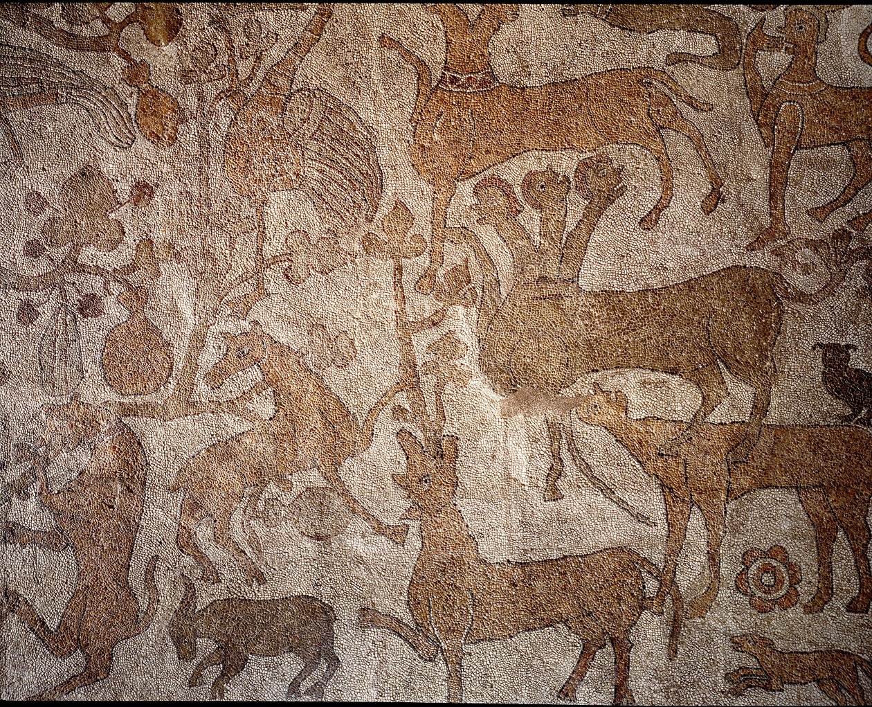 Representasjon av den imaginære indiske faunaen som symboliserer bedriftene til Alexander den store (356–323 f.Kr.), kongen av makedonsk under erobringen av India Pavement of Pantaleone (eller Pantaleon) av Unknown artist