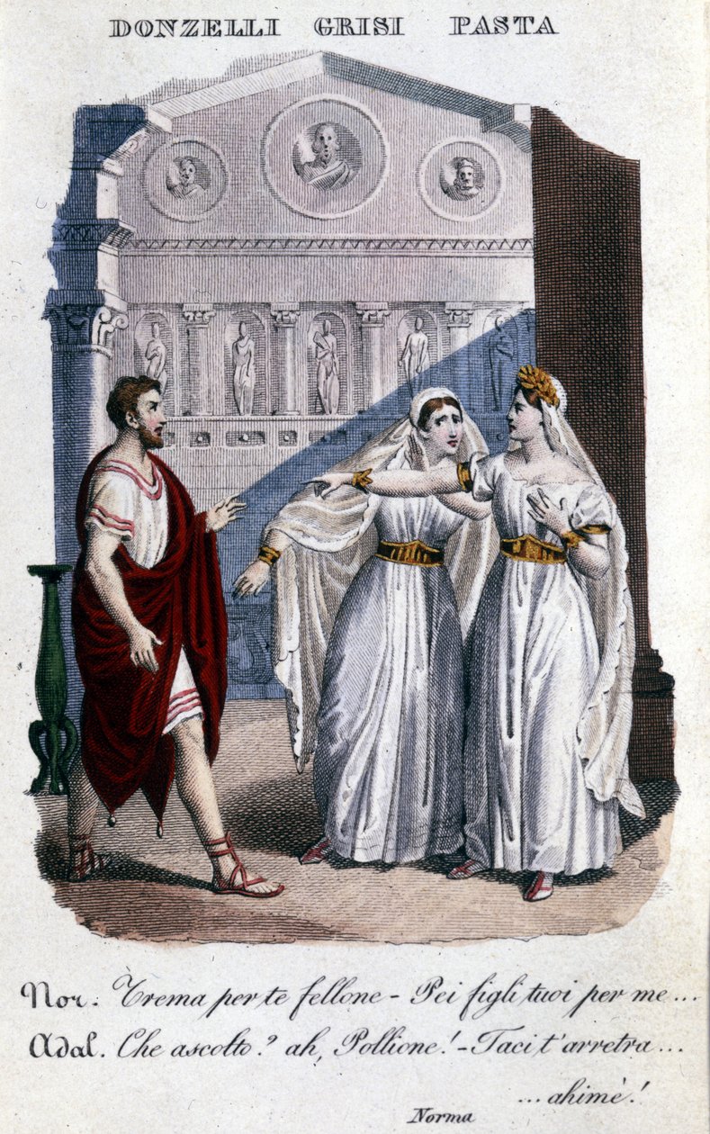 Representasjon av tolkerne av den første representasjonen av "" La Norma "" av Vincenzo Bellini (1801 - 1835): fra venstre til høyre Domenico Donzelli (Pollione), Giuditta Grisi (Adalgisa) og Giuditta Pasta (Norma). 1833. av Unknown artist