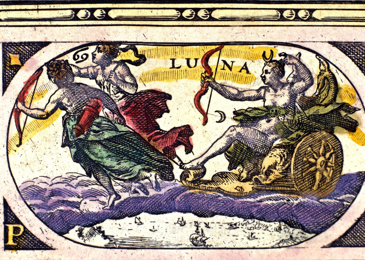 Representasjon av månen. 1600-talls gravering. av Unknown artist