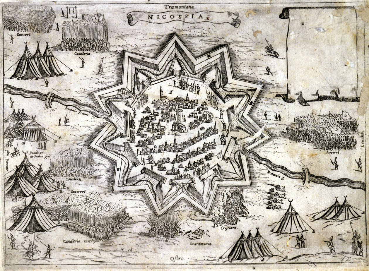 Representasjon av beleiringen av Nikosia på øya Kypros i 1191 under det tredje korstoget av Richard Lion Heart. Det 16. århundre. av Unknown artist