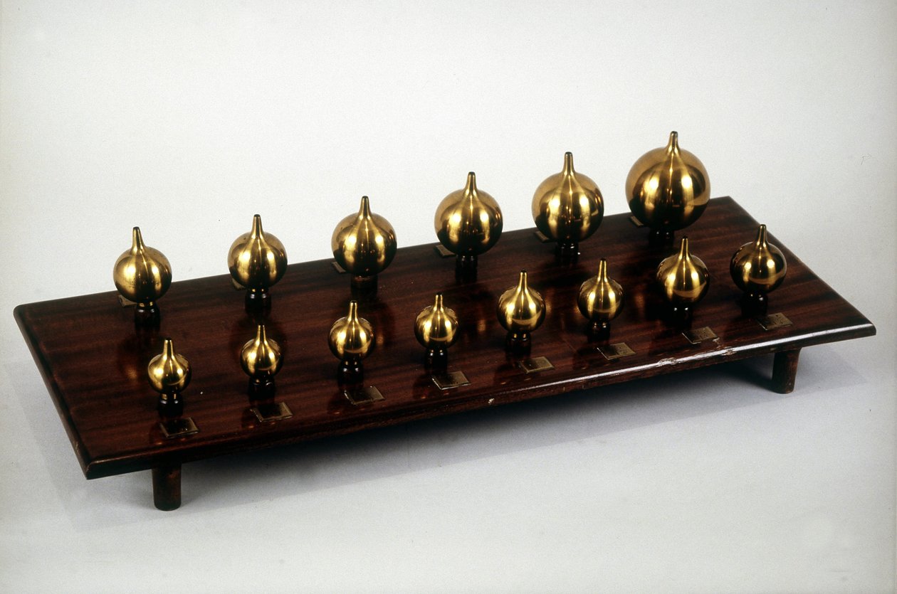 Resonator av Hermann Ludwig Ferdinand von Helmholtz (1821-1894), tysk fysiker og fysiolog. Dette instrumentet brukes til å studere mekanismene for å høre, analysere og syntetisere lyder. av Unknown artist