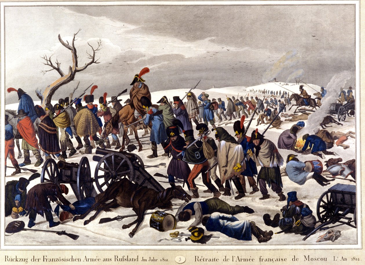 Tilbaketrukket fra den franske hæren i Moskva i 1812. Gravering 1800-tallet. av Unknown artist