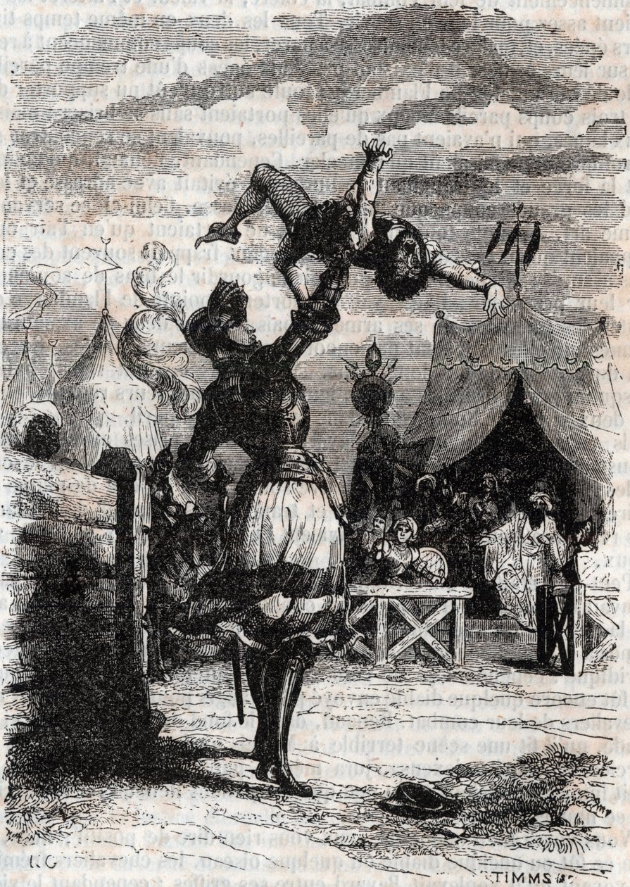 Revenge of Marphise (Marfisa) - gravering av 1851 fra "" Furious Roland"" (Orlando furioso) (1500-tallet) av Ludovico Ariosto, kjent som Ariosto - Edition oversatt fra italiensk av greven av Tressan og utgitt av Gustave Harvard 1851 av Unknown artist