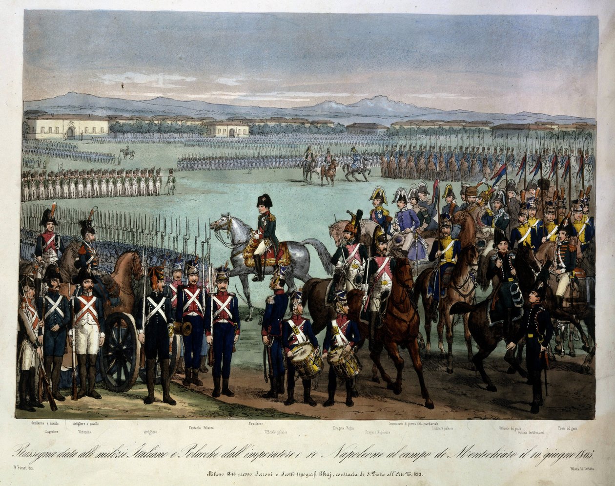 Gjennomgang av de italienske og polske militsene til Napoleon på Montechiaro-feltet, 10. juni av Unknown artist