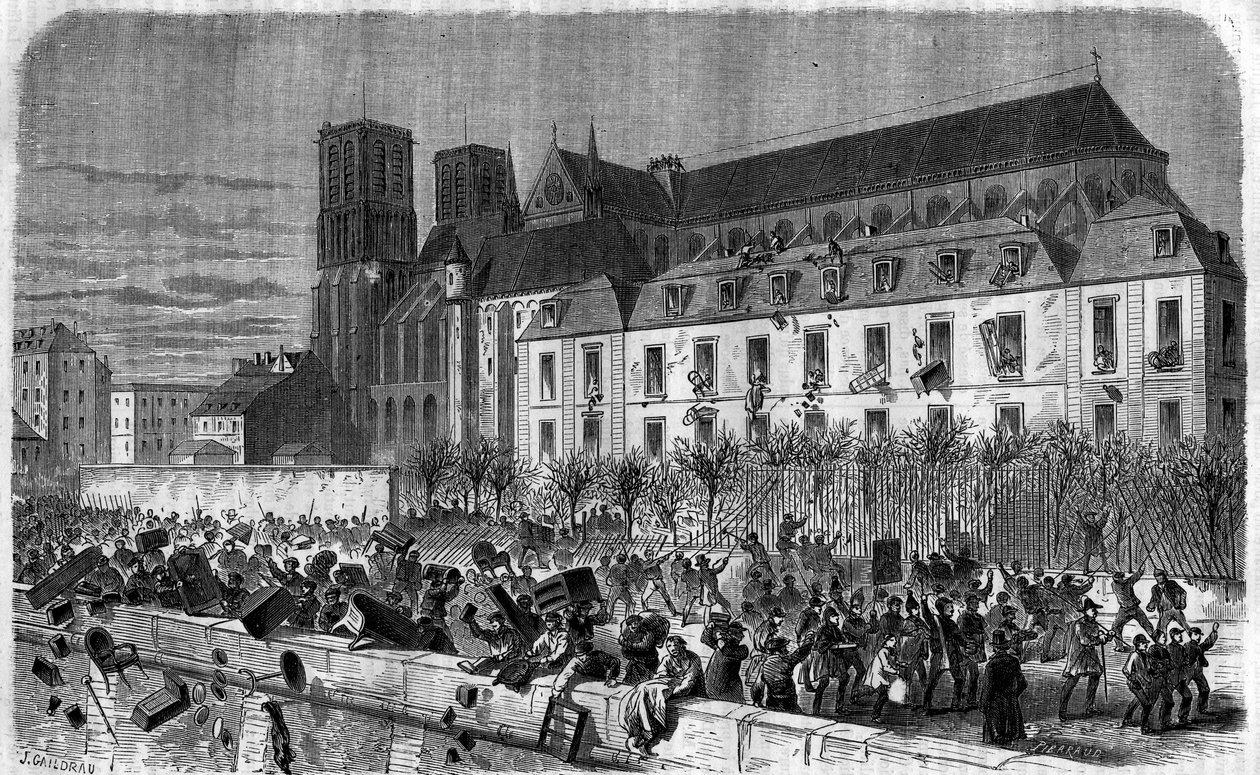 Revolution of 1830: Sack of the Archeveche in Paris on February 15 av Unknown artist