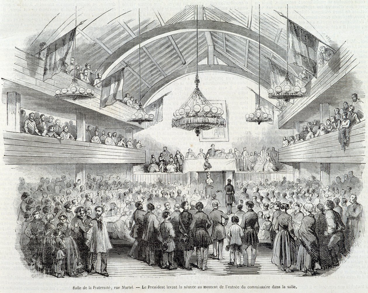Revolusjonen i 1848: Brotherhood Hall, Rue Martel, presidenten hevet møtet ved inngangen til kommissæren i rommet av Unknown artist