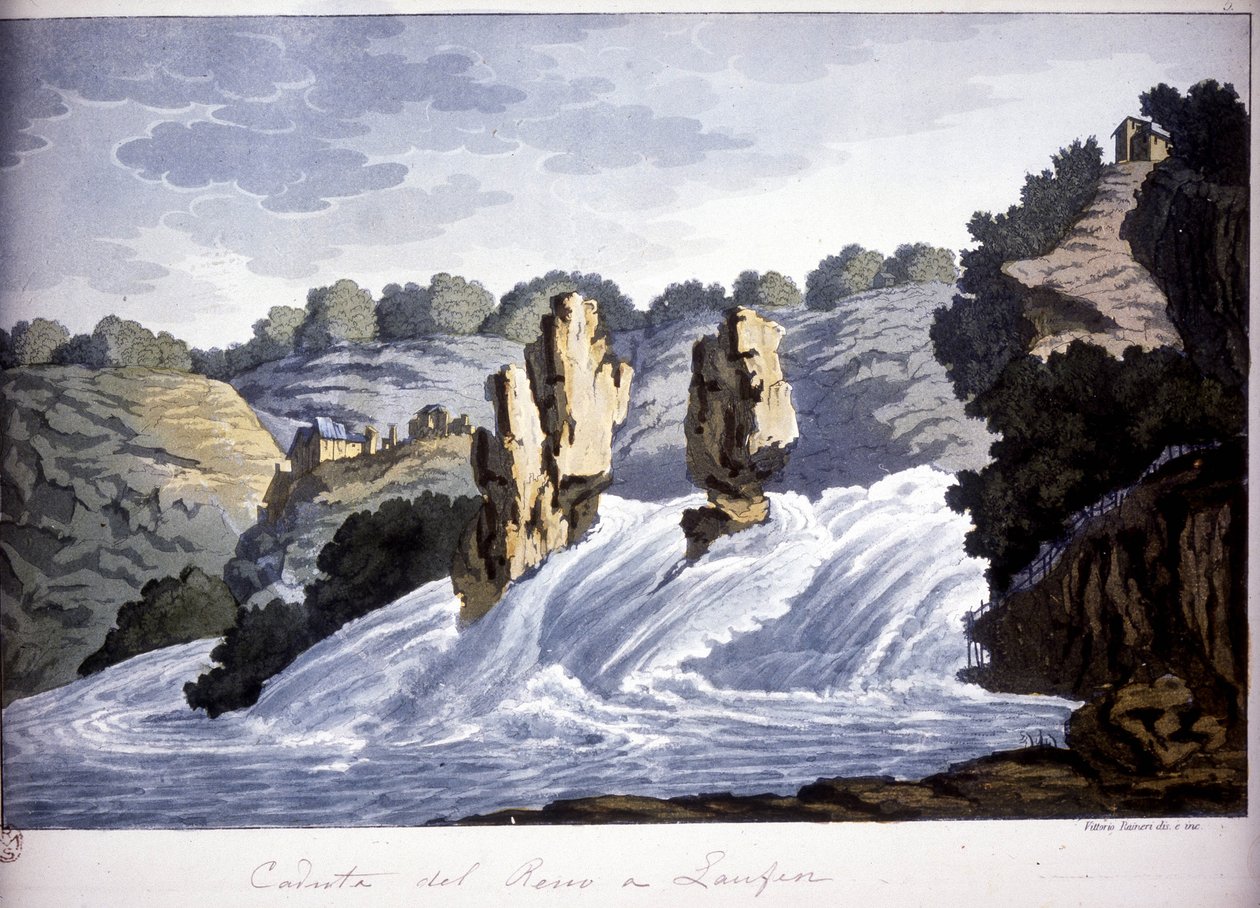 Rhin-fossen i Laufen, Tyskland. Gravering fra begynnelsen av 1800-tallet. av Unknown artist