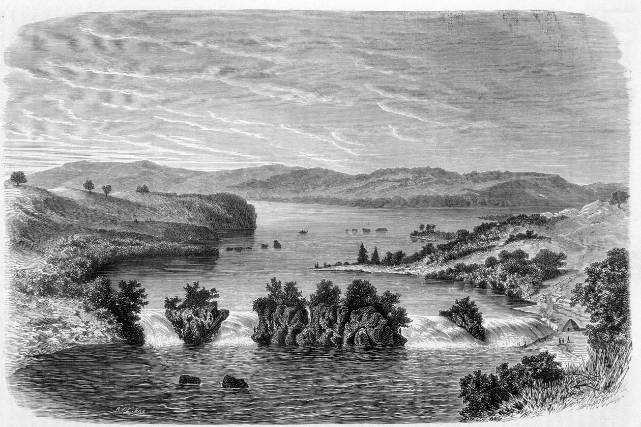 Ripon Falls, Nilen Exiting Lake Victoria - i "" Tour du Monde" av Unknown artist