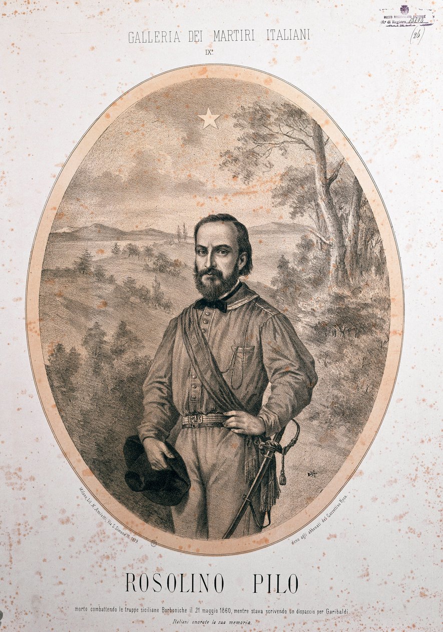 Risorgimento: "" Portrett av den italienske patrioten Rosolino Pilo (1820-1860) "" av Unknown artist