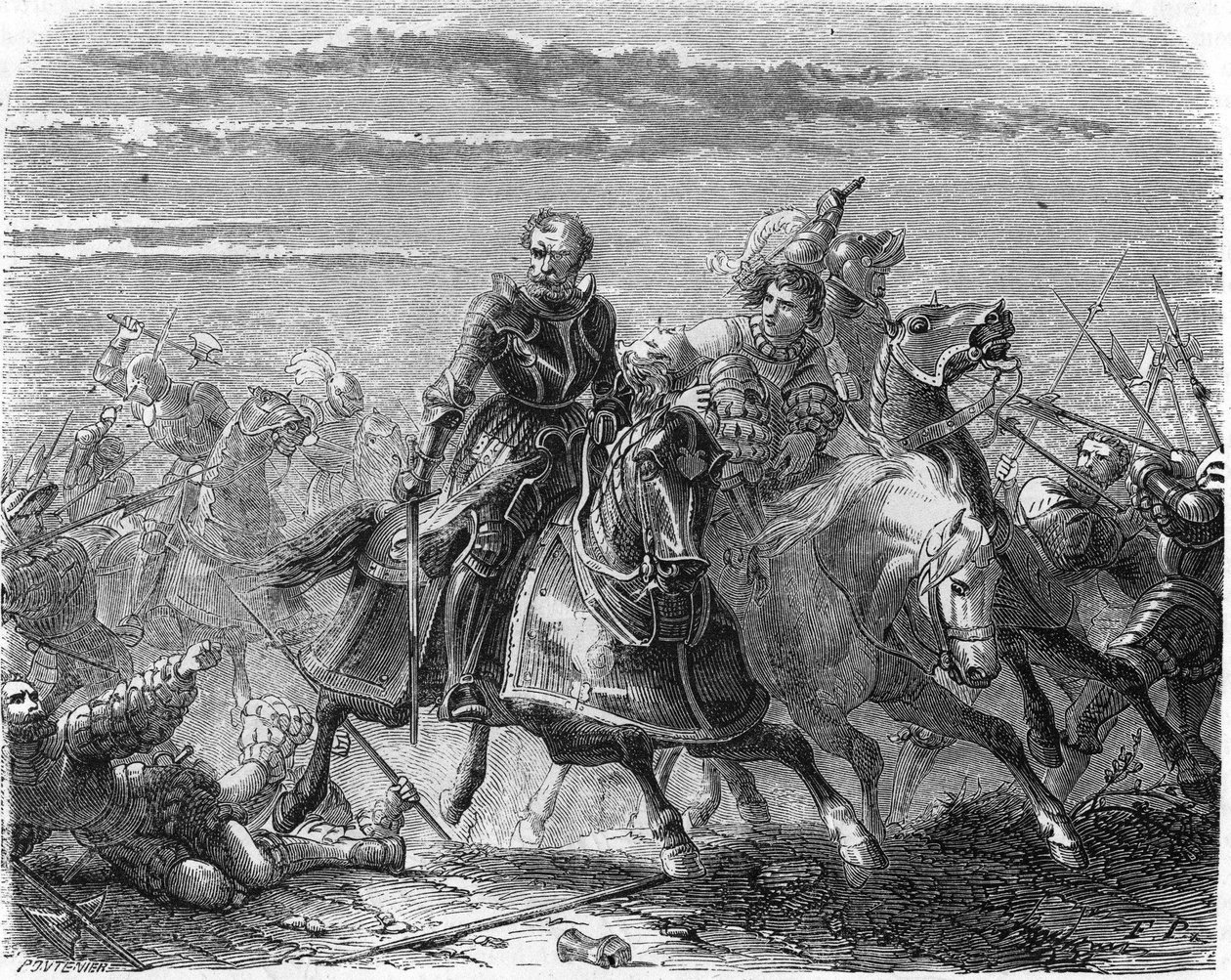 Robert av Mark of Landsknechts, tar bort sønnens kropp fra sveitserne. Gravering av 1800-tallet. av Unknown artist