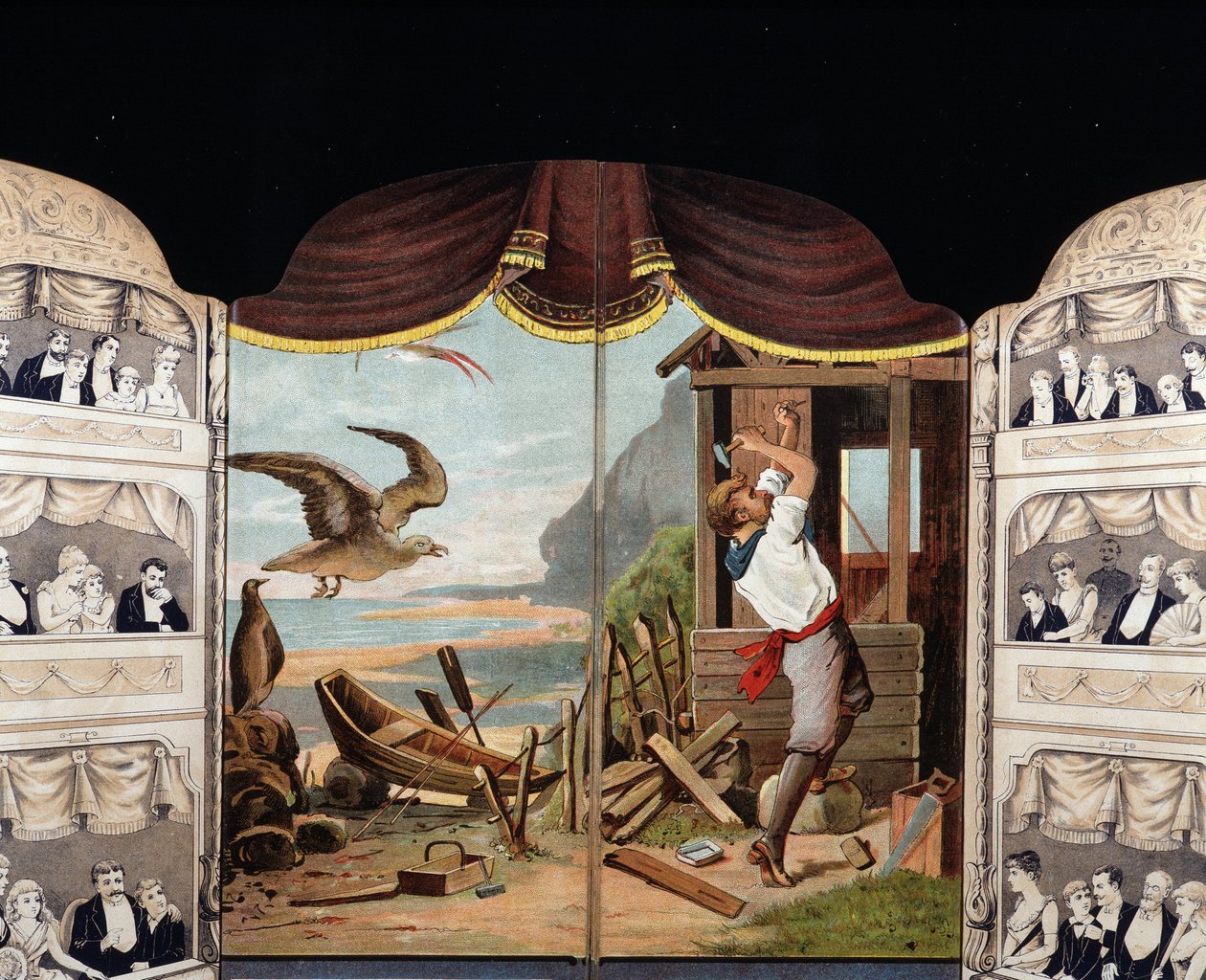 Robinson Crusoe bygde hytten sin, rundt 1890. Roman av Daniel de Foe eller Defoe (1660 - 1731) av Unknown artist