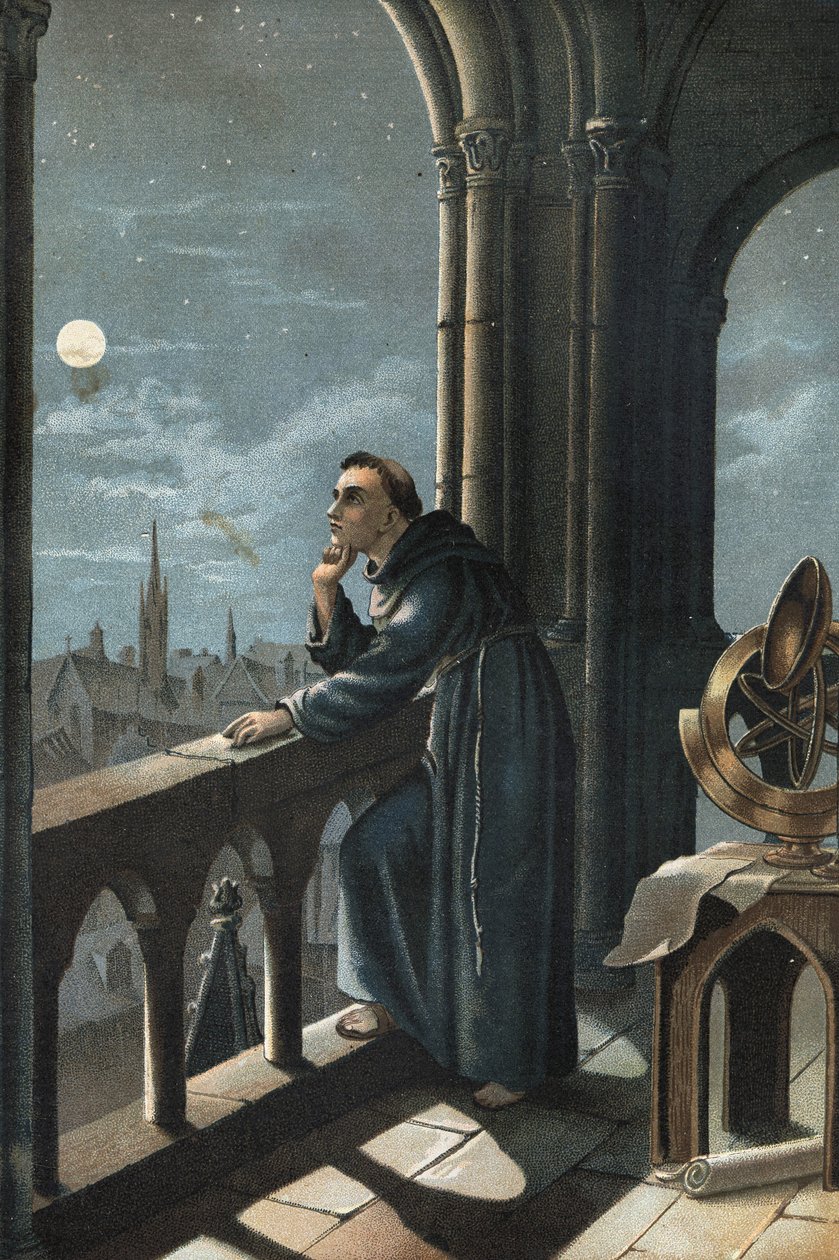 Roger Bacon til oxford. Fransisk munk, teolog, filosof og engelsk lærd (Ilchester, Somerset, ca. 1214 i Oxford av Unknown artist