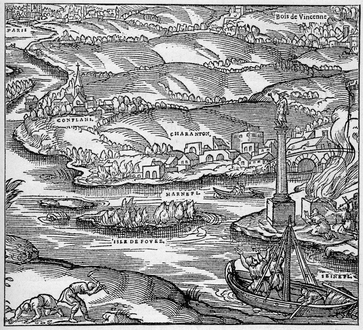 Romersk Gallia: et monument bygget av de parisiske sjømennene under regne av Tibere, ved sammenløpet av Seinen og Marne. Gravering i "La Marine et les colonies: handel" av Unknown artist