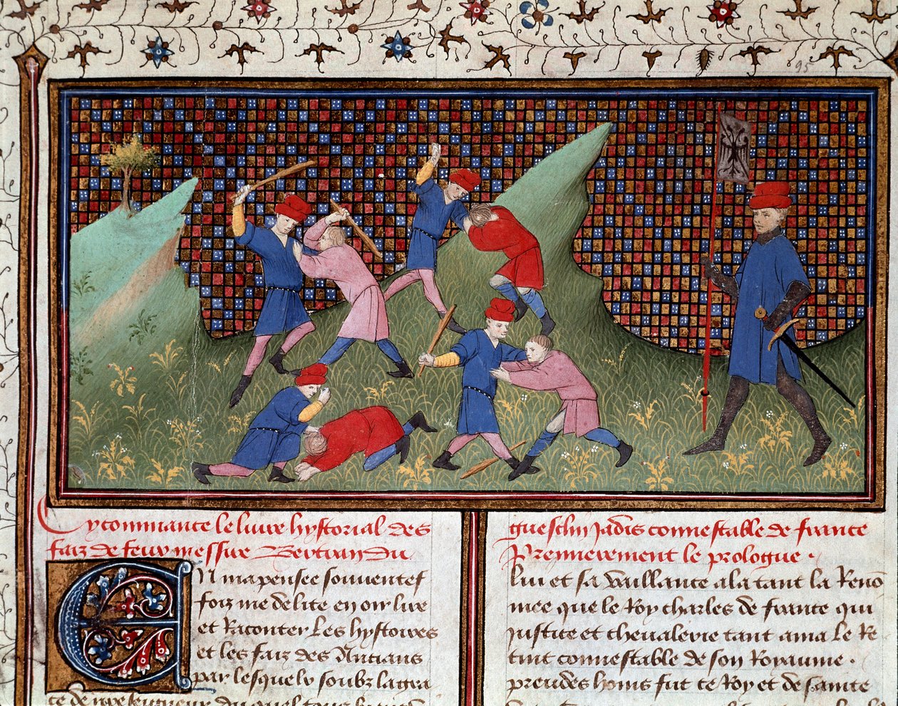 Roman av Ogier den danske: kampen med hånden og med miniatyrstokken hentet fra "" Chronicle of Bertrand du Guesclin"" (Ms 490) 1405 Musee Conde, Chantilly av Unknown artist