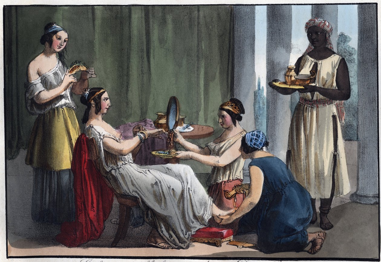 Roman lady at her toilet - engraving from “” Usi e Costumi di Tutti i i Popoli dell