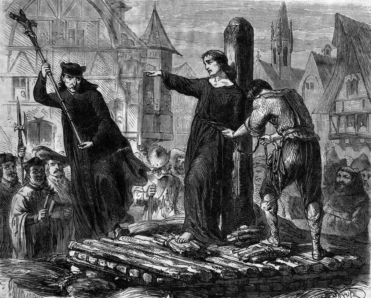 Romersk serie: "" Confessions of Marion Delorme"" av Eugene de Mirecourt (1824-1887). Anklaget for trolldom blir presten Urbain Grandier (1590-1634) brent på en slakter. Før han dør, kaster han til bødlene sine: «I løpet av et år kaller jeg dere alle til c av Unknown artist