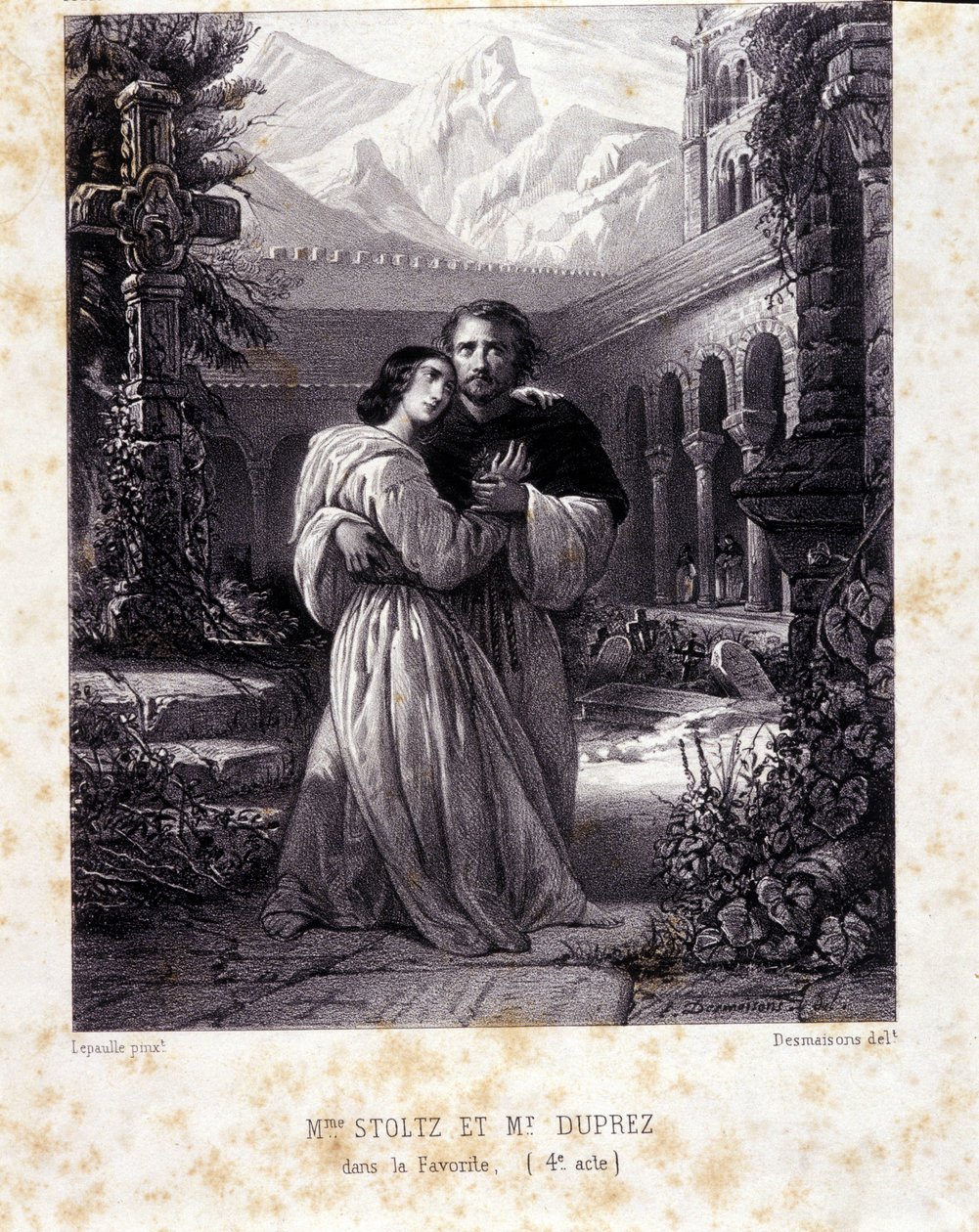 Rosina Stoltz og Gilbert Duprez i akt IV av "The Favorite" av Gaetano Donizetti. 1840. av Unknown artist