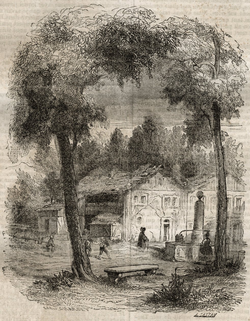 Rousseau a Motiers (Canton of Neuchatel) - Illustration for the “” Confessions” by Jean-Jacques (Jean Jacques) Rousseau (1712-1778) - engraving of 1849 av Unknown artist
