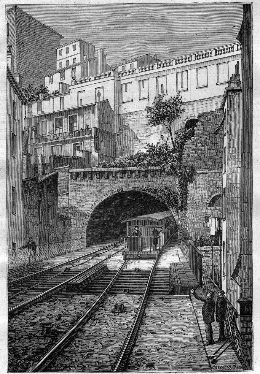 Jernbanerute fra Lyon til Fourviere - gravering i "Journal des voyages"" 1884 av Unknown artist