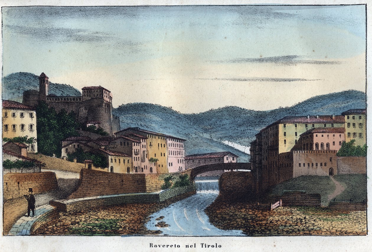 Rovereto by i Trentino i Nord-Italia - 1800-tallet - gravering fra "" Bruk og skikker til alle folkeslag i universet. Det er historien om regjeringen, lovene, militsen, om religionen til alle nasjoner fra de fjerneste tider opp til dagene n av Unknown artist