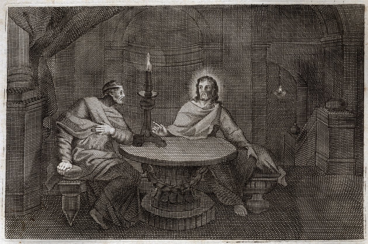 Royaumont Bibelen, Det nye testamente: Nikodema kommer for å finne Jesus Kristus om natten. Illustrasjon fra 1811. av Unknown artist