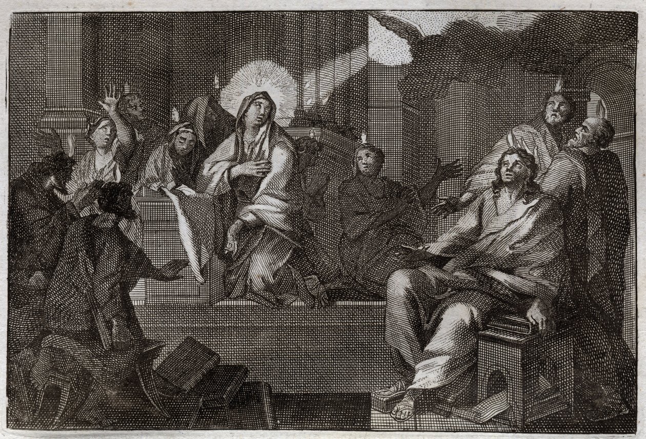 Royaumont-bibelen, Det nye testamente: Pentecoot. Den Hellige Ånd kommer ned over Jomfru Maria og apoterne. Illustrasjon fra 1811. av Unknown artist