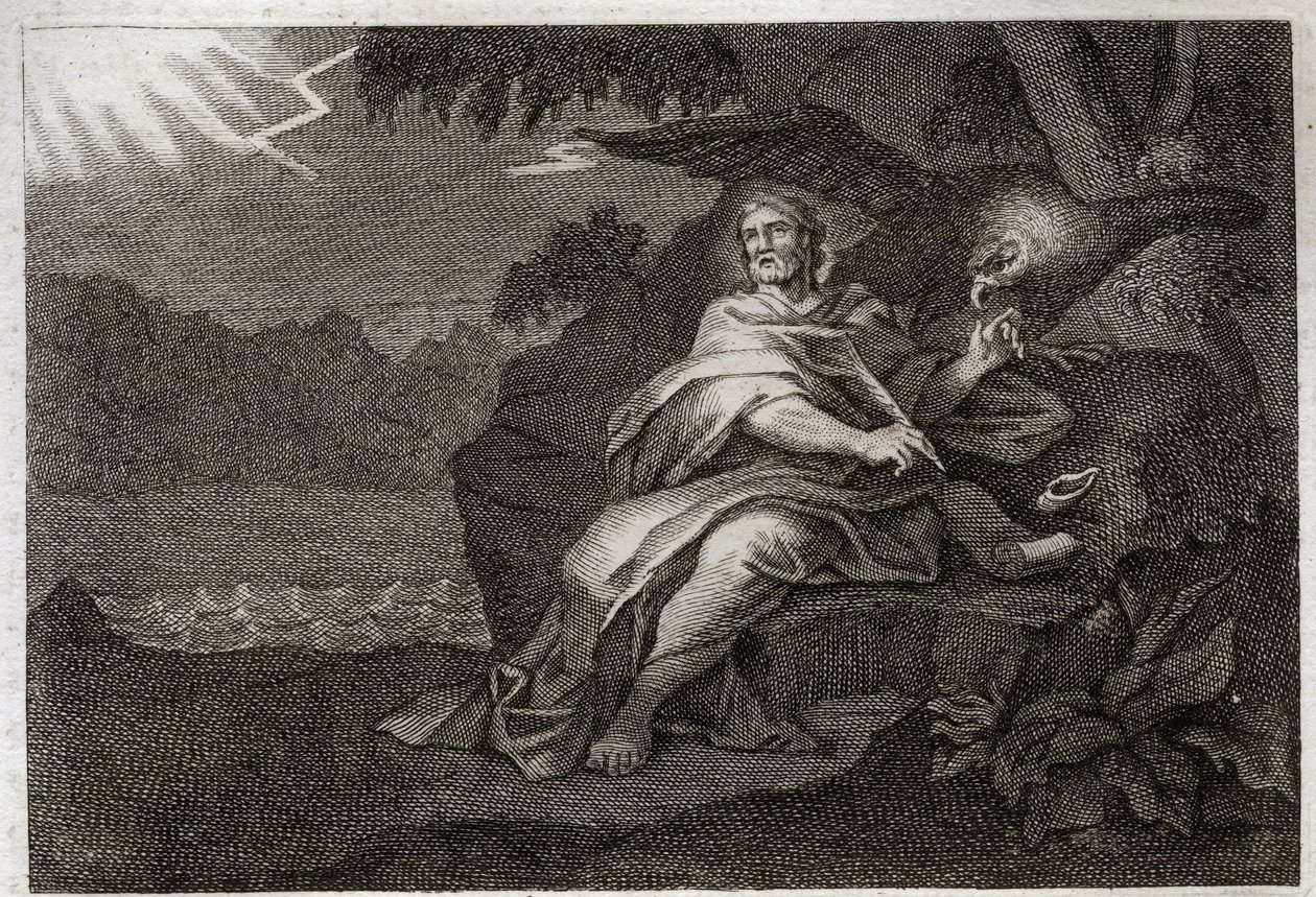 Royaumont Bible, New Testament: The evangelist Saint John with the eagle. Illustration from 1811. av Unknown artist