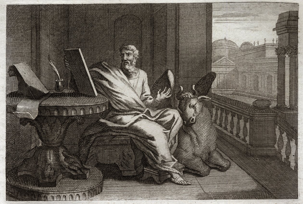 Royaumont Bibelen, Det nye testamente: Evangelisten Saint Luke med oksen. Illustrasjon fra 1811. av Unknown artist