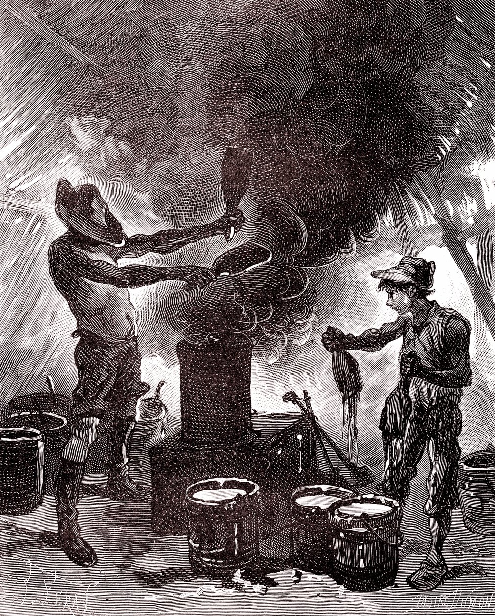 Gummipreparering eller vulkanisering i Brasilskogen av Unknown artist