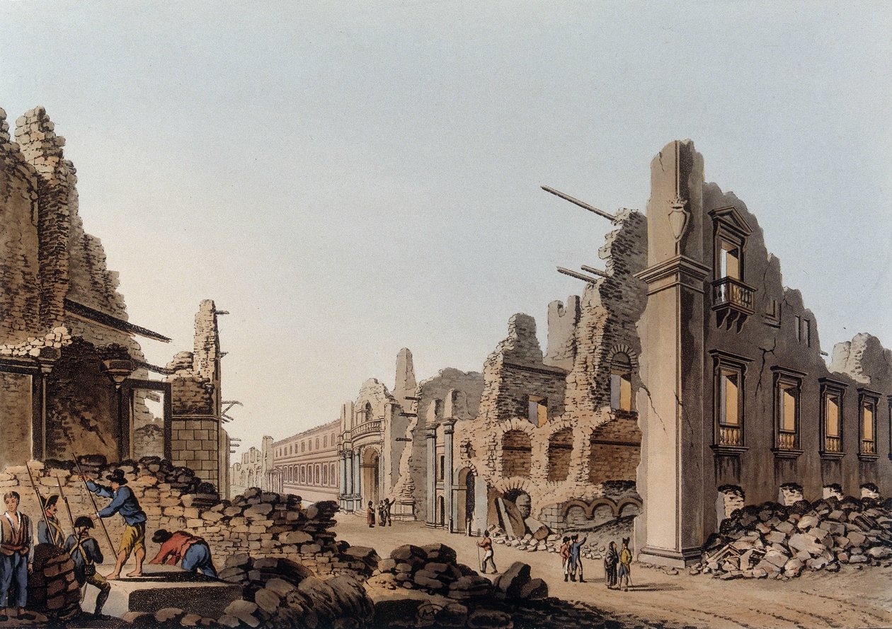 Ruiner forårsaket av jordskjelvet i Messina (Messina) i 1783. I "Utsikter i de osmanske herredømmene, i Europa, i Asia og noen av middelhavsøyene" av Unknown artist