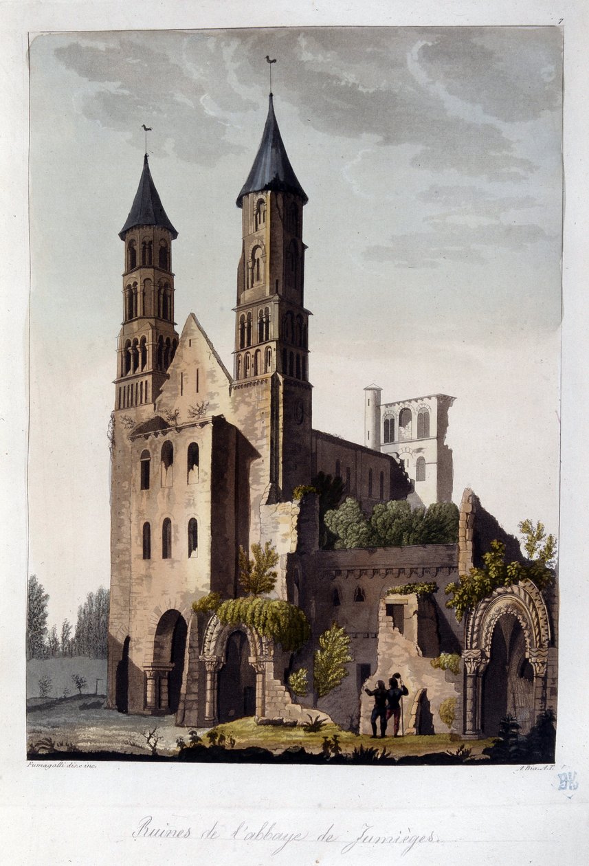 Ruinene av klosteret Jumieges - i "" Den gamle og moderne drakten"" av Dr. Ferrario, red. Milan av Unknown artist
