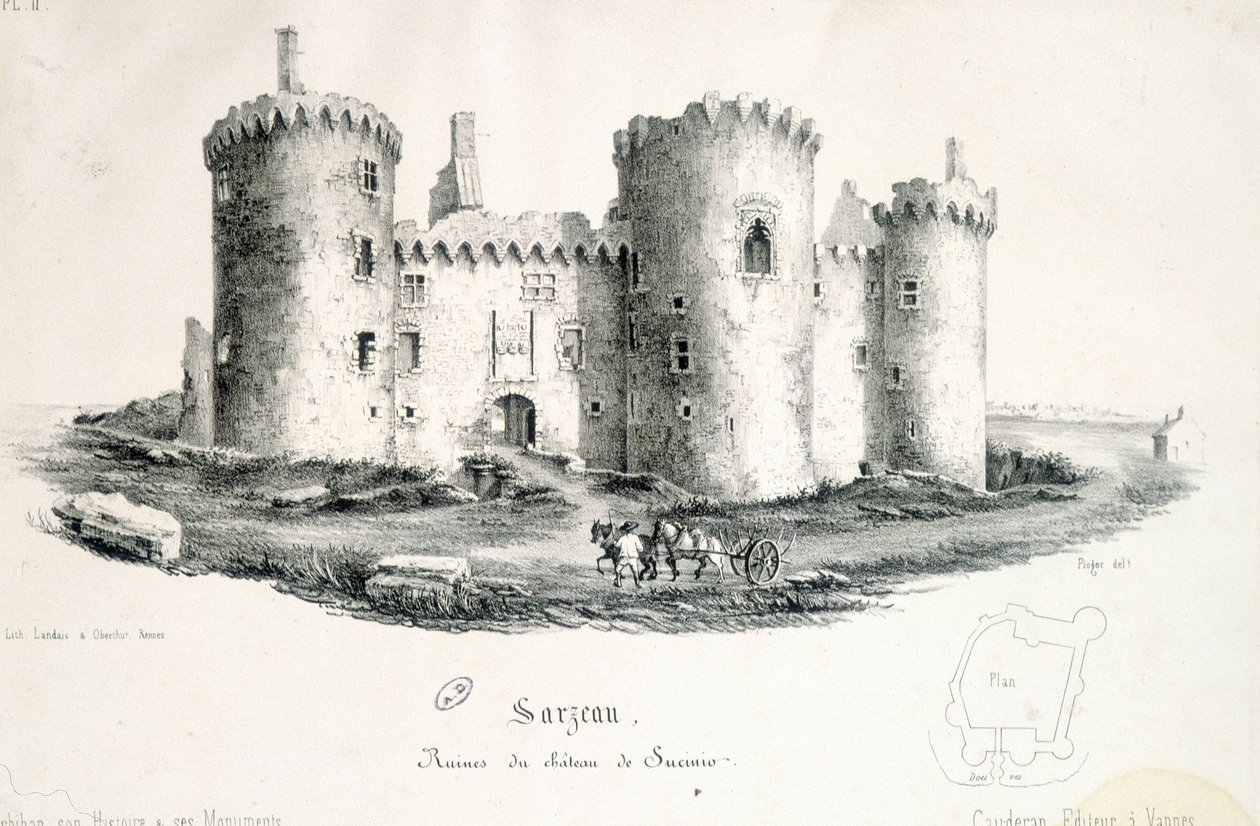 Ruinene av slottet Sucinio i Sarzeau (Morbihan) - gravering av Unknown artist